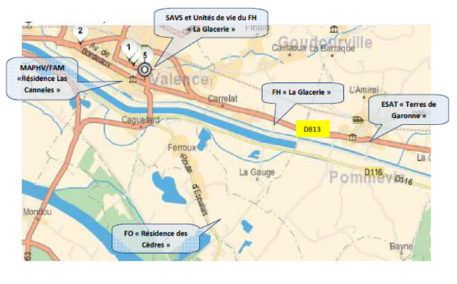 Plan d'accès des sites du pôle Adultes Henri Cros 